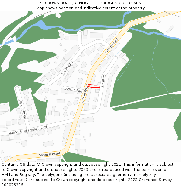 9, CROWN ROAD, KENFIG HILL, BRIDGEND, CF33 6EN: Location map and indicative extent of plot