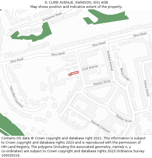 9, CURIE AVENUE, SWINDON, SN1 4GB: Location map and indicative extent of plot