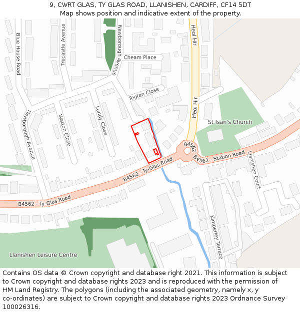 9, CWRT GLAS, TY GLAS ROAD, LLANISHEN, CARDIFF, CF14 5DT: Location map and indicative extent of plot