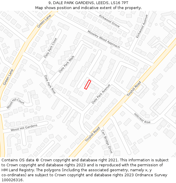 9, DALE PARK GARDENS, LEEDS, LS16 7PT: Location map and indicative extent of plot