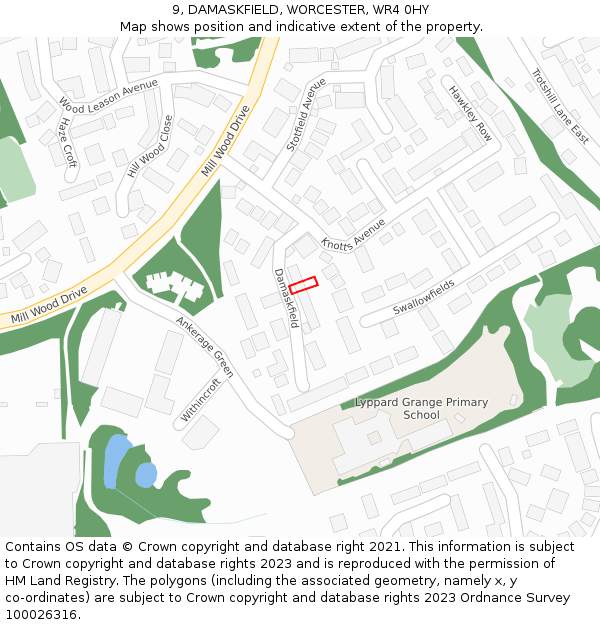 9, DAMASKFIELD, WORCESTER, WR4 0HY: Location map and indicative extent of plot