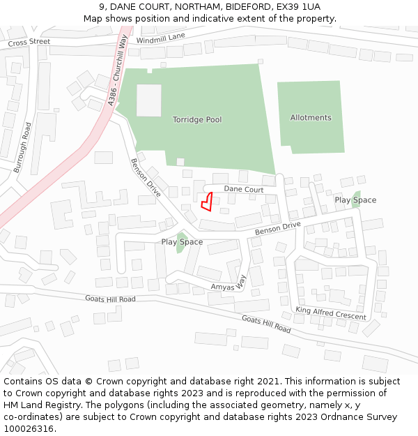 9, DANE COURT, NORTHAM, BIDEFORD, EX39 1UA: Location map and indicative extent of plot