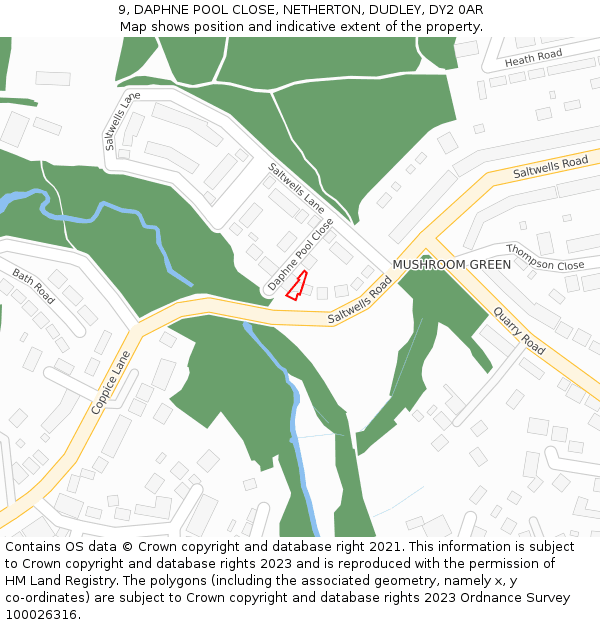 9, DAPHNE POOL CLOSE, NETHERTON, DUDLEY, DY2 0AR: Location map and indicative extent of plot