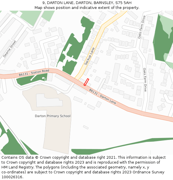 9, DARTON LANE, DARTON, BARNSLEY, S75 5AH: Location map and indicative extent of plot