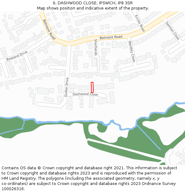 9, DASHWOOD CLOSE, IPSWICH, IP8 3SR: Location map and indicative extent of plot