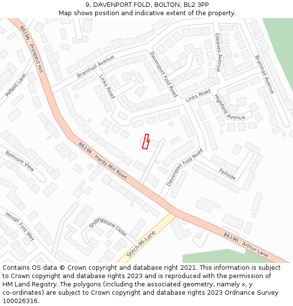 9, DAVENPORT FOLD, BOLTON, BL2 3PP: Location map and indicative extent of plot