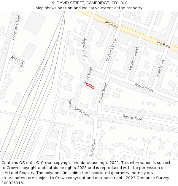 9, DAVID STREET, CAMBRIDGE, CB1 3LY: Location map and indicative extent of plot