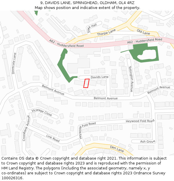 9, DAVIDS LANE, SPRINGHEAD, OLDHAM, OL4 4RZ: Location map and indicative extent of plot