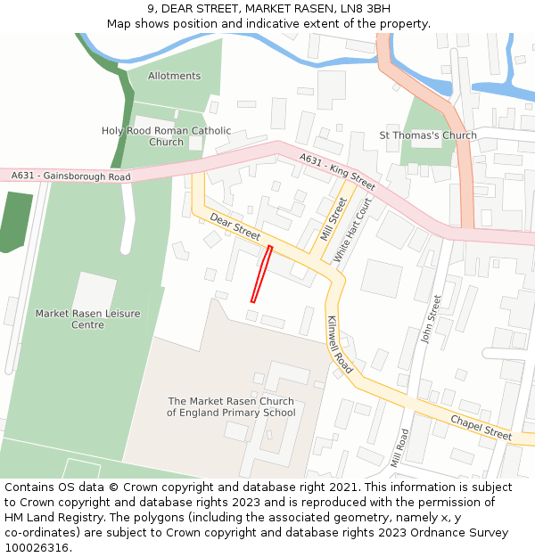 9, DEAR STREET, MARKET RASEN, LN8 3BH: Location map and indicative extent of plot