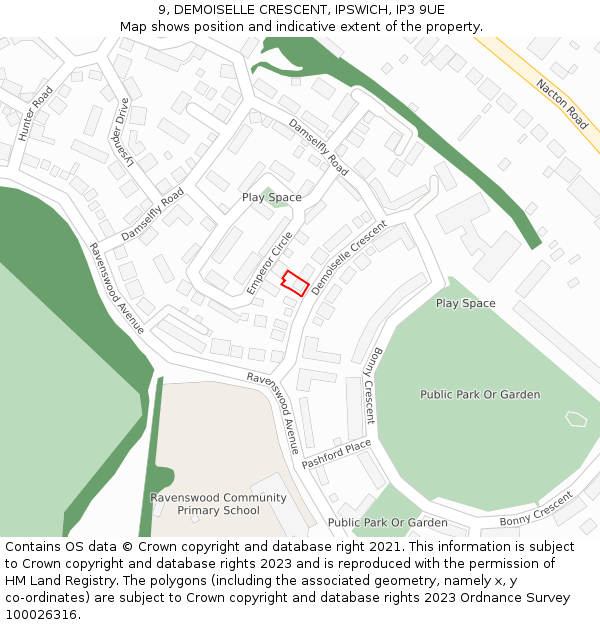 9, DEMOISELLE CRESCENT, IPSWICH, IP3 9UE: Location map and indicative extent of plot