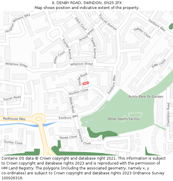 9, DENBY ROAD, SWINDON, SN25 2FX: Location map and indicative extent of plot