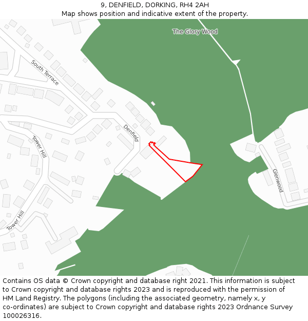 9, DENFIELD, DORKING, RH4 2AH: Location map and indicative extent of plot