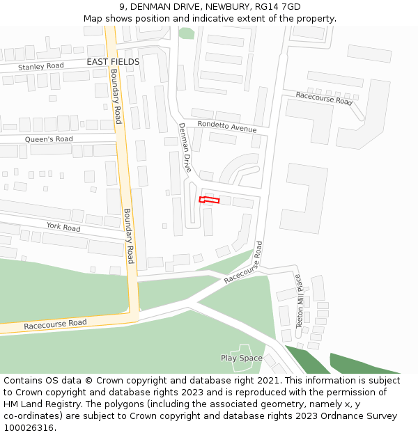 9, DENMAN DRIVE, NEWBURY, RG14 7GD: Location map and indicative extent of plot