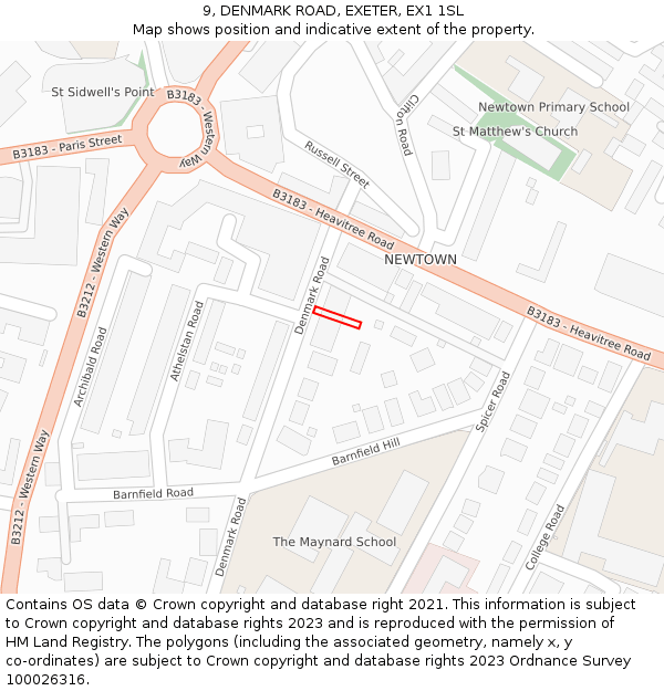 9, DENMARK ROAD, EXETER, EX1 1SL: Location map and indicative extent of plot
