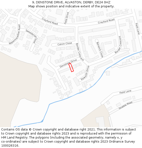 9, DENSTONE DRIVE, ALVASTON, DERBY, DE24 0HZ: Location map and indicative extent of plot