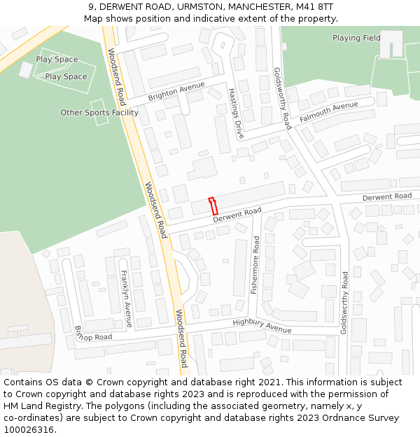 9, DERWENT ROAD, URMSTON, MANCHESTER, M41 8TT: Location map and indicative extent of plot