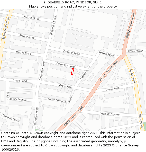 9, DEVEREUX ROAD, WINDSOR, SL4 1JJ: Location map and indicative extent of plot