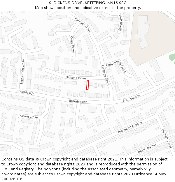 9, DICKENS DRIVE, KETTERING, NN16 9EG: Location map and indicative extent of plot
