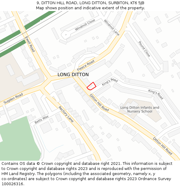 9, DITTON HILL ROAD, LONG DITTON, SURBITON, KT6 5JB: Location map and indicative extent of plot
