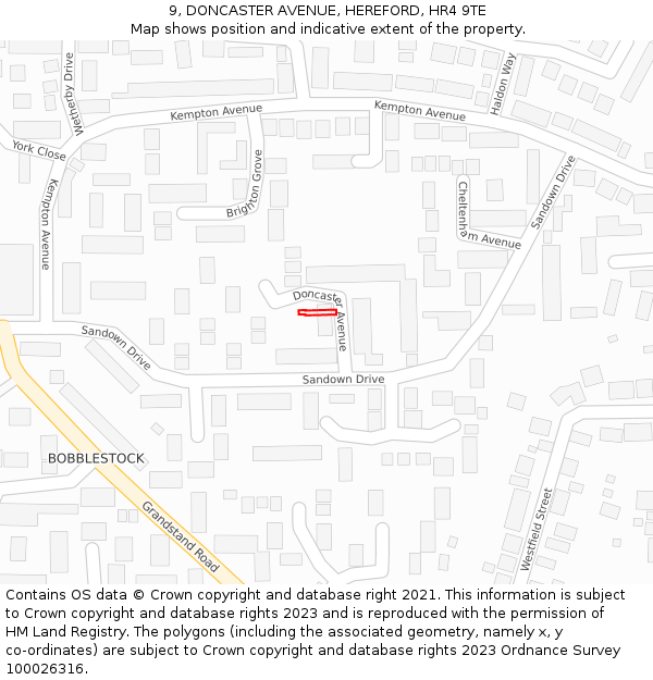 9, DONCASTER AVENUE, HEREFORD, HR4 9TE: Location map and indicative extent of plot