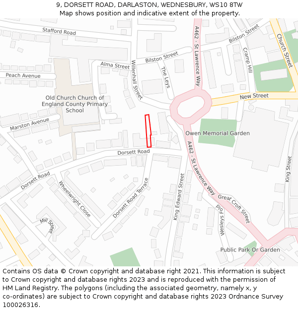 9, DORSETT ROAD, DARLASTON, WEDNESBURY, WS10 8TW: Location map and indicative extent of plot