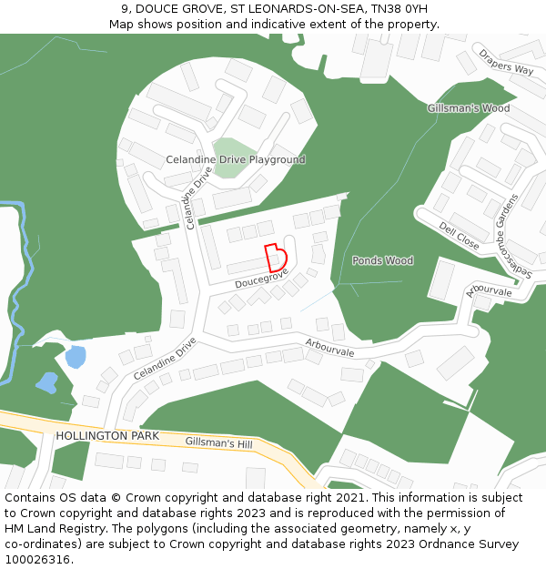 9, DOUCE GROVE, ST LEONARDS-ON-SEA, TN38 0YH: Location map and indicative extent of plot