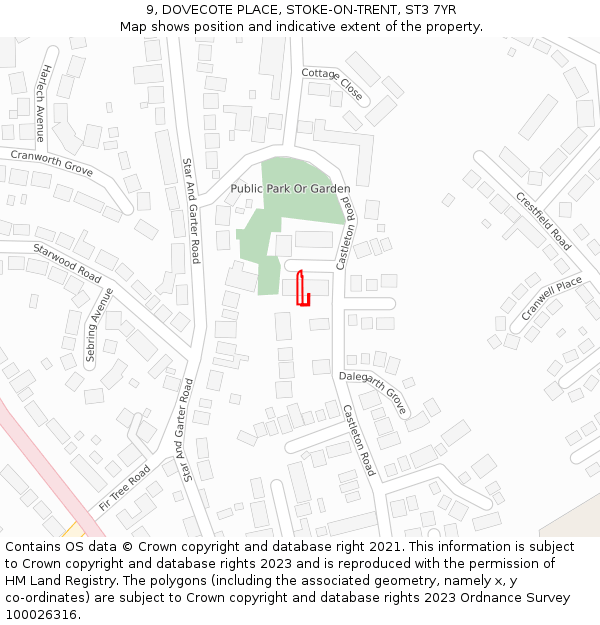 9, DOVECOTE PLACE, STOKE-ON-TRENT, ST3 7YR: Location map and indicative extent of plot