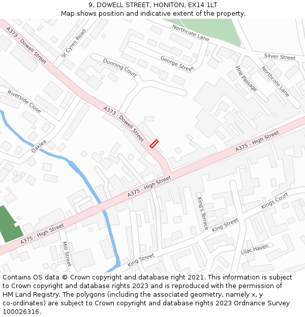 9, DOWELL STREET, HONITON, EX14 1LT: Location map and indicative extent of plot