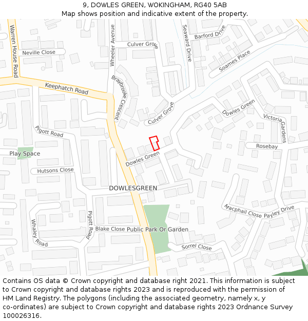 9, DOWLES GREEN, WOKINGHAM, RG40 5AB: Location map and indicative extent of plot
