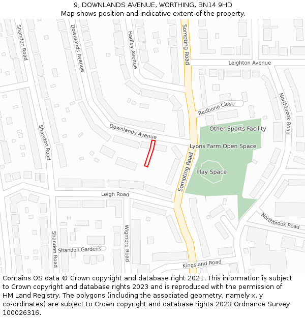 9, DOWNLANDS AVENUE, WORTHING, BN14 9HD: Location map and indicative extent of plot