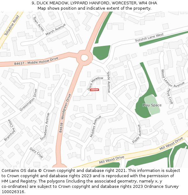 9, DUCK MEADOW, LYPPARD HANFORD, WORCESTER, WR4 0HA: Location map and indicative extent of plot