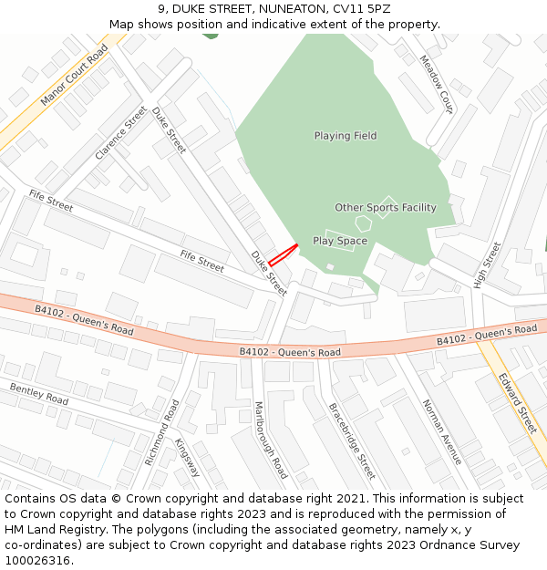 9, DUKE STREET, NUNEATON, CV11 5PZ: Location map and indicative extent of plot