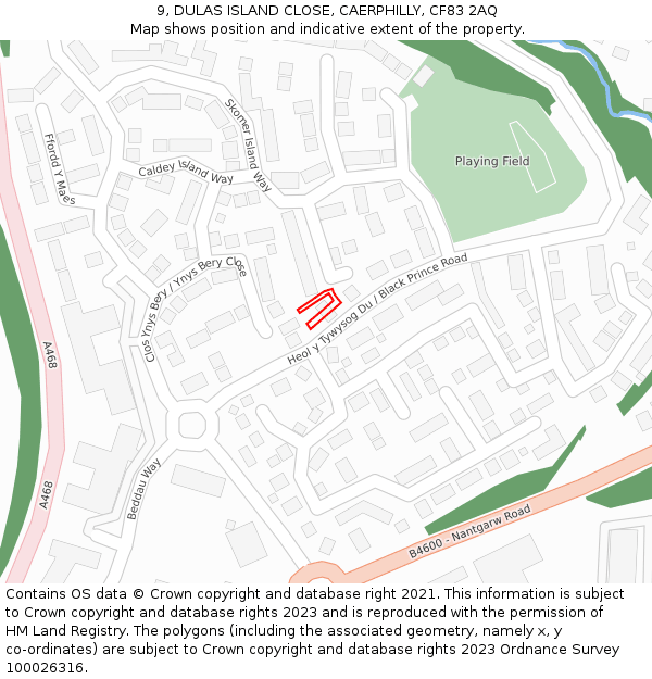 9, DULAS ISLAND CLOSE, CAERPHILLY, CF83 2AQ: Location map and indicative extent of plot