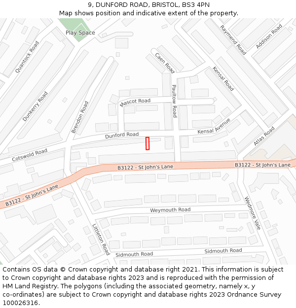 9, DUNFORD ROAD, BRISTOL, BS3 4PN: Location map and indicative extent of plot