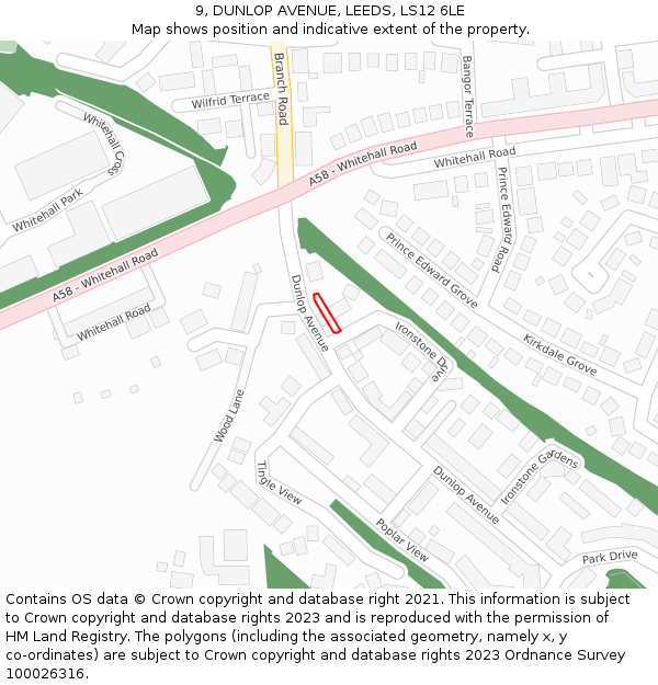 9, DUNLOP AVENUE, LEEDS, LS12 6LE: Location map and indicative extent of plot