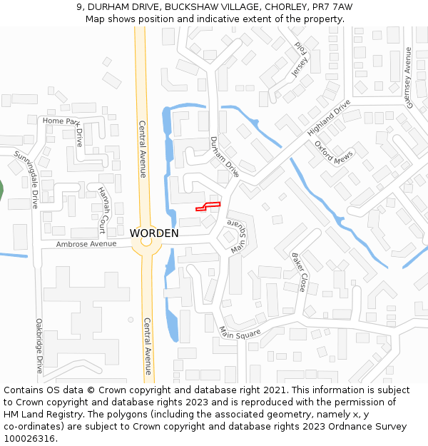 9, DURHAM DRIVE, BUCKSHAW VILLAGE, CHORLEY, PR7 7AW: Location map and indicative extent of plot