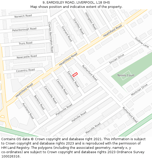 9, EARDISLEY ROAD, LIVERPOOL, L18 0HS: Location map and indicative extent of plot