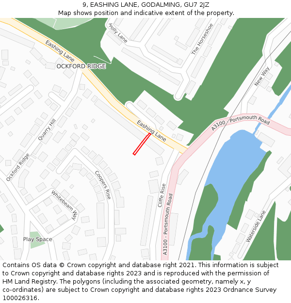 9, EASHING LANE, GODALMING, GU7 2JZ: Location map and indicative extent of plot