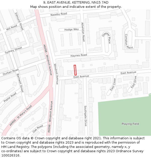 9, EAST AVENUE, KETTERING, NN15 7AD: Location map and indicative extent of plot