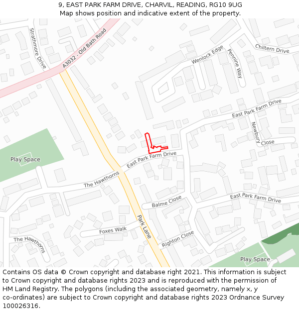 9, EAST PARK FARM DRIVE, CHARVIL, READING, RG10 9UG: Location map and indicative extent of plot