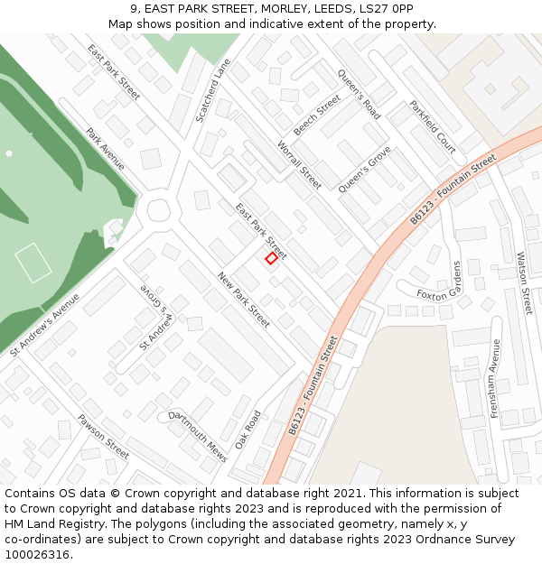 9, EAST PARK STREET, MORLEY, LEEDS, LS27 0PP: Location map and indicative extent of plot
