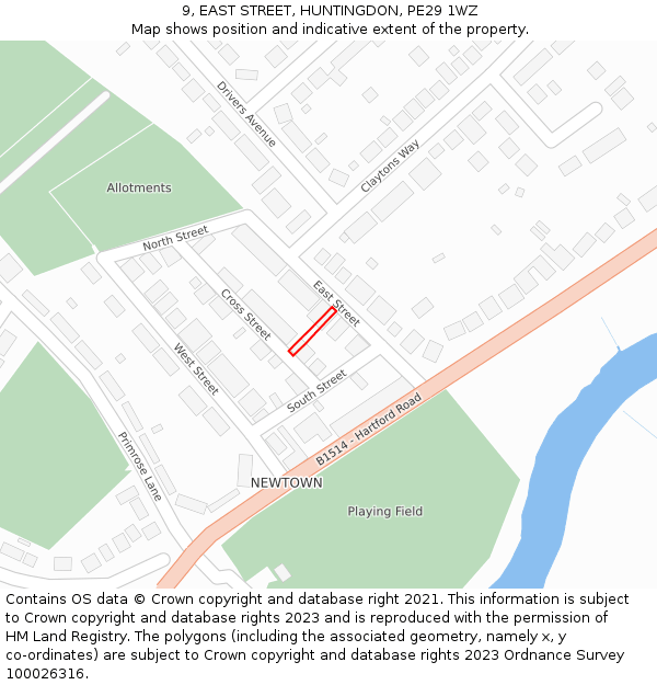 9, EAST STREET, HUNTINGDON, PE29 1WZ: Location map and indicative extent of plot