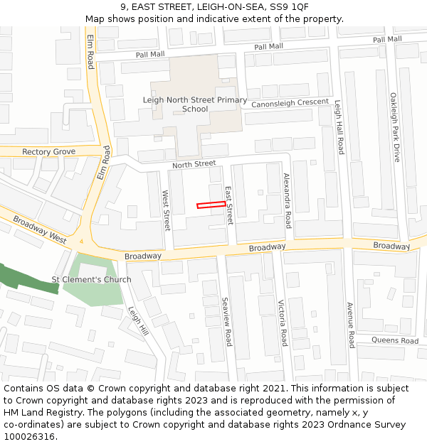 9, EAST STREET, LEIGH-ON-SEA, SS9 1QF: Location map and indicative extent of plot
