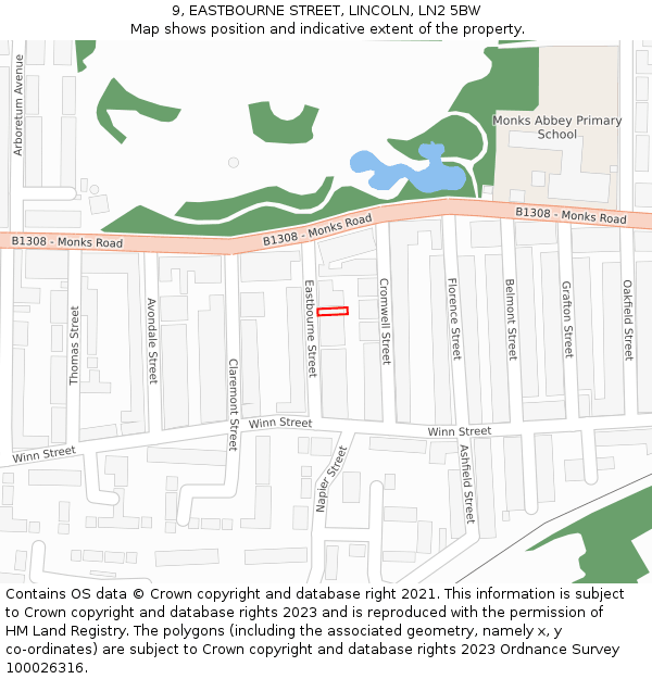 9, EASTBOURNE STREET, LINCOLN, LN2 5BW: Location map and indicative extent of plot