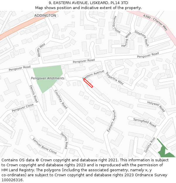 9, EASTERN AVENUE, LISKEARD, PL14 3TD: Location map and indicative extent of plot