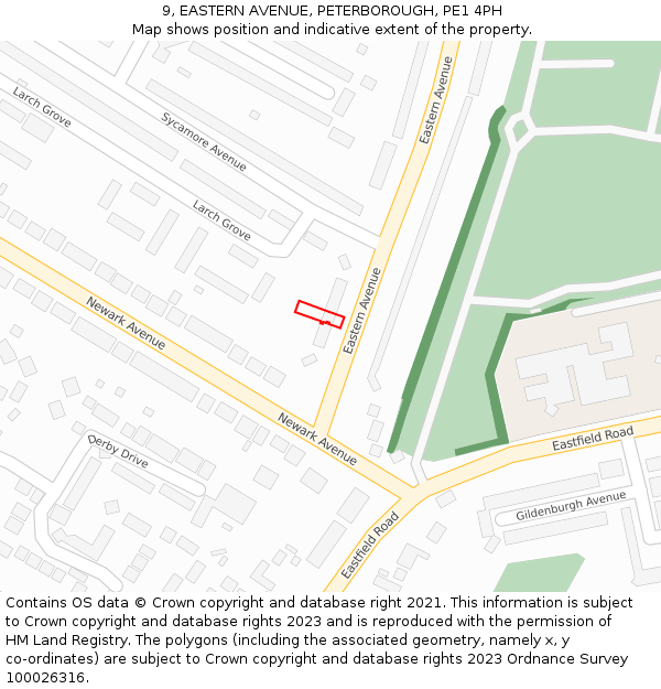9, EASTERN AVENUE, PETERBOROUGH, PE1 4PH: Location map and indicative extent of plot