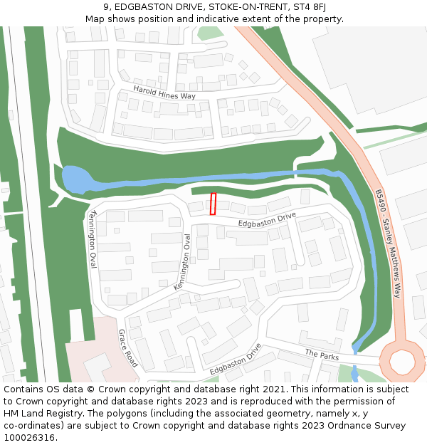 9, EDGBASTON DRIVE, STOKE-ON-TRENT, ST4 8FJ: Location map and indicative extent of plot