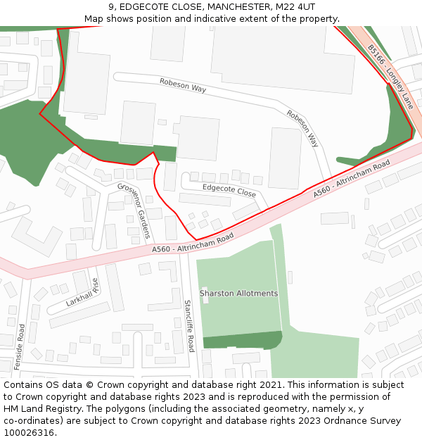 9, EDGECOTE CLOSE, MANCHESTER, M22 4UT: Location map and indicative extent of plot