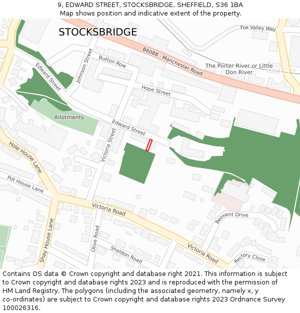9, EDWARD STREET, STOCKSBRIDGE, SHEFFIELD, S36 1BA: Location map and indicative extent of plot