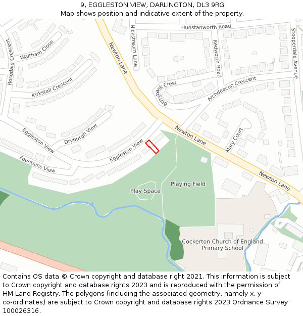 9, EGGLESTON VIEW, DARLINGTON, DL3 9RG: Location map and indicative extent of plot
